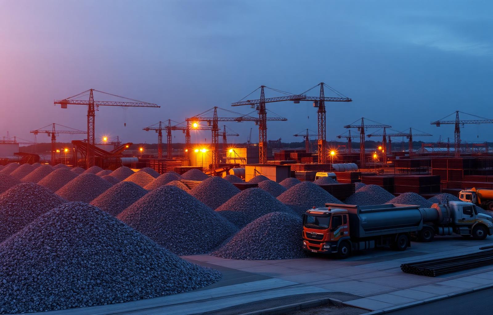 Blended cement and recycled aggregate stockpiles on a live project.